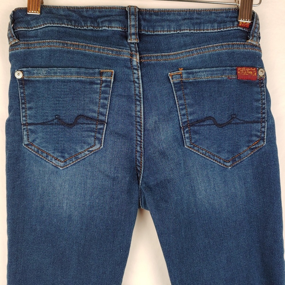 7 For All Mankind Jeans Girls 12 (26X25) Blue Skinny Dark Wash Distressed Denim